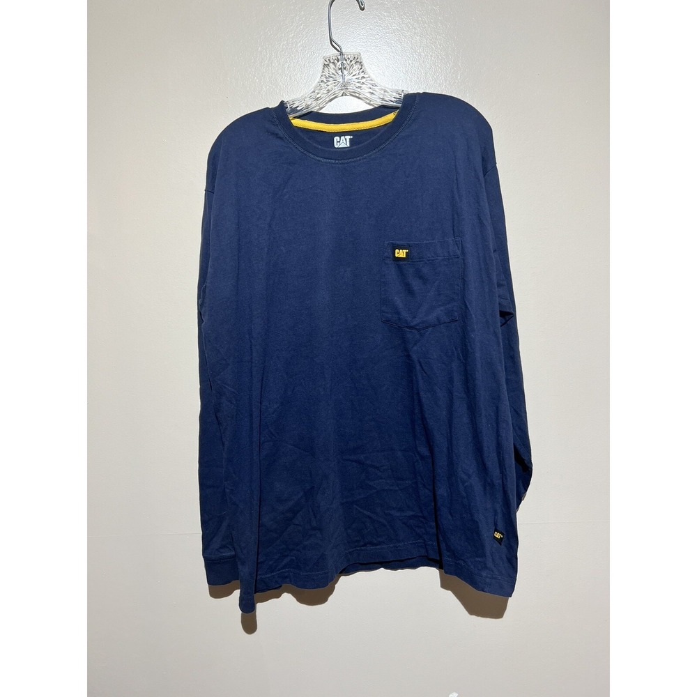CAT Shirt Mens Large Blue Caterpillar‎ Long Sleeve Tractor Equipment Bulldozer